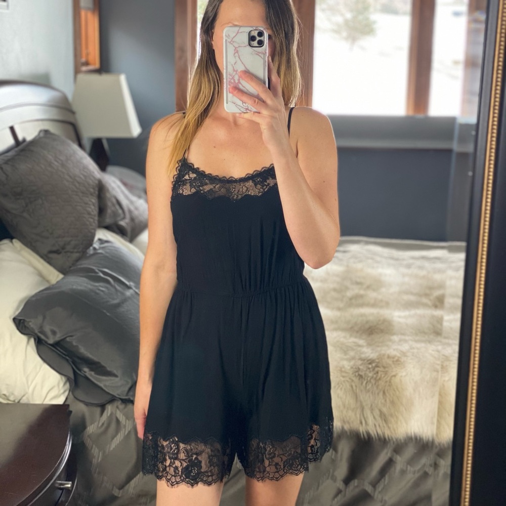 Ladakh Lace Sleeveless Black Romper, Size 4